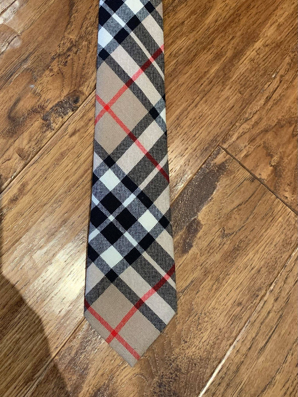 100 % Wool Classic Plaid Men's Tie in Beige, Black & Red - Made in Scotland